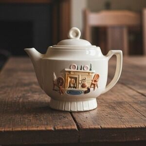 Porcelier Hand Decorated Tea Pot,‎ Collectible Vitreous China, Colonial Hearth